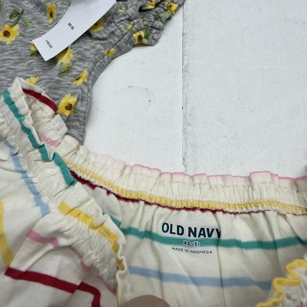 Old Navy Romper Set Girls 5 Multicolor Striped Floral Short Sleeve 2 Piece